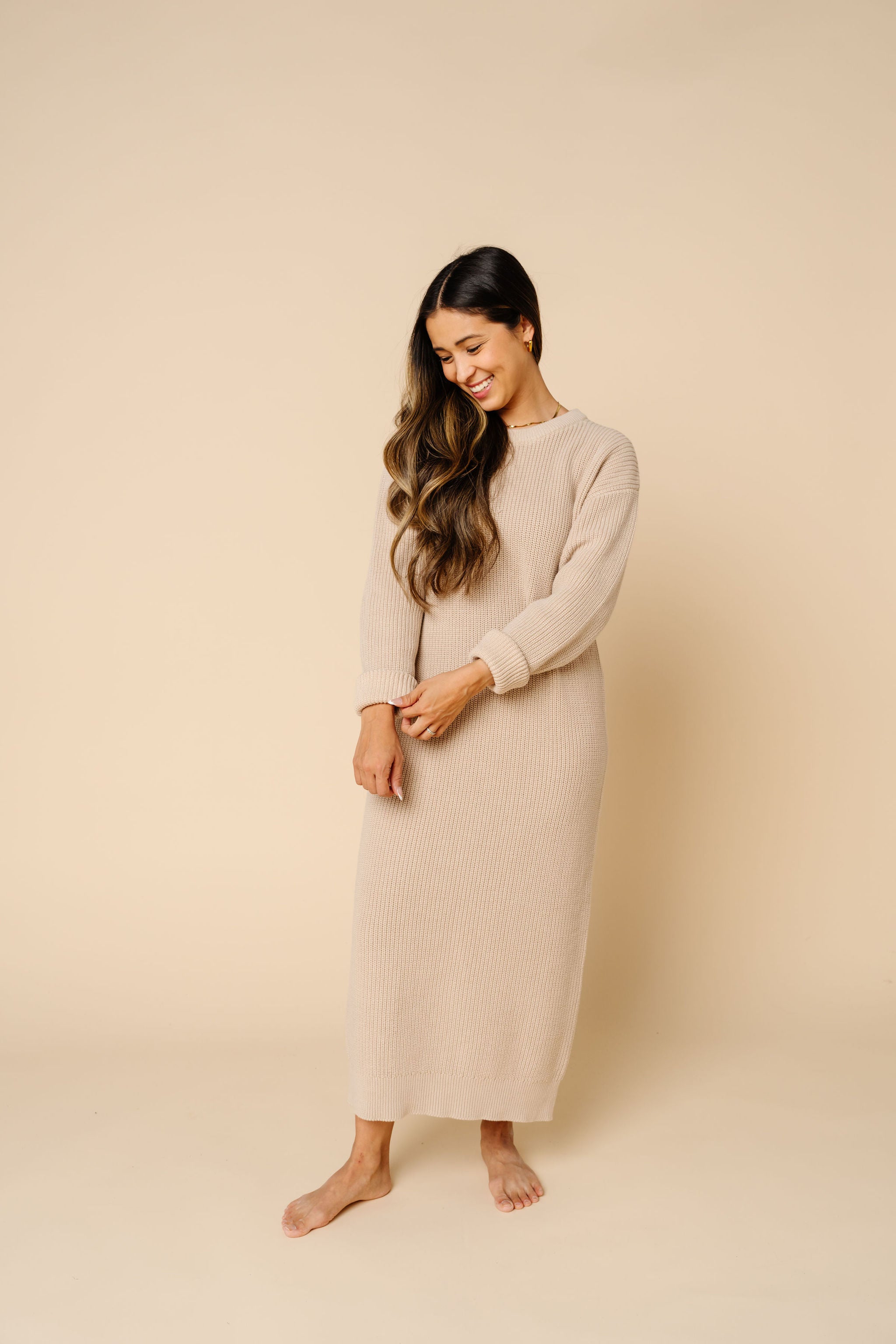 Knit Women's Sweater Maxi Dress - Tan