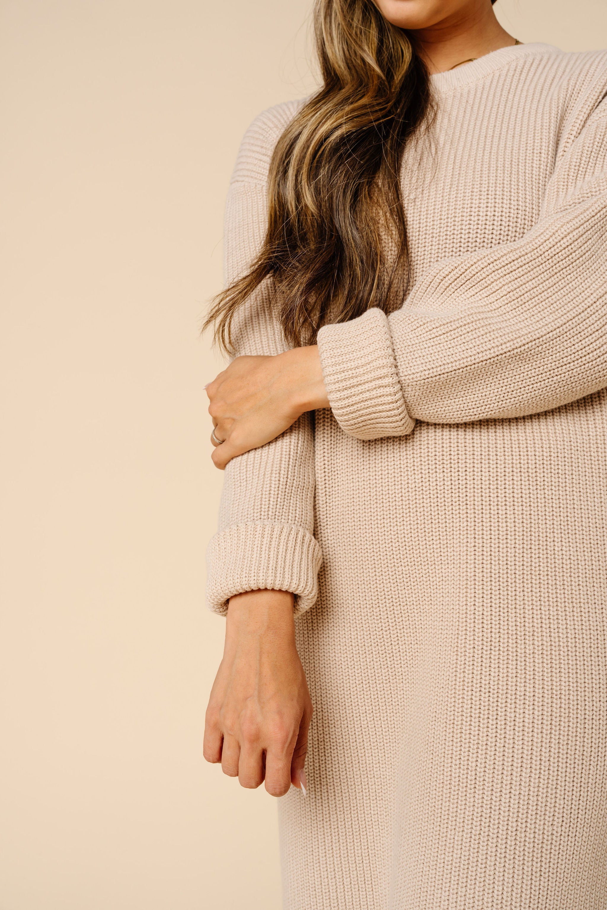 Knit Women's Sweater Maxi Dress - Tan