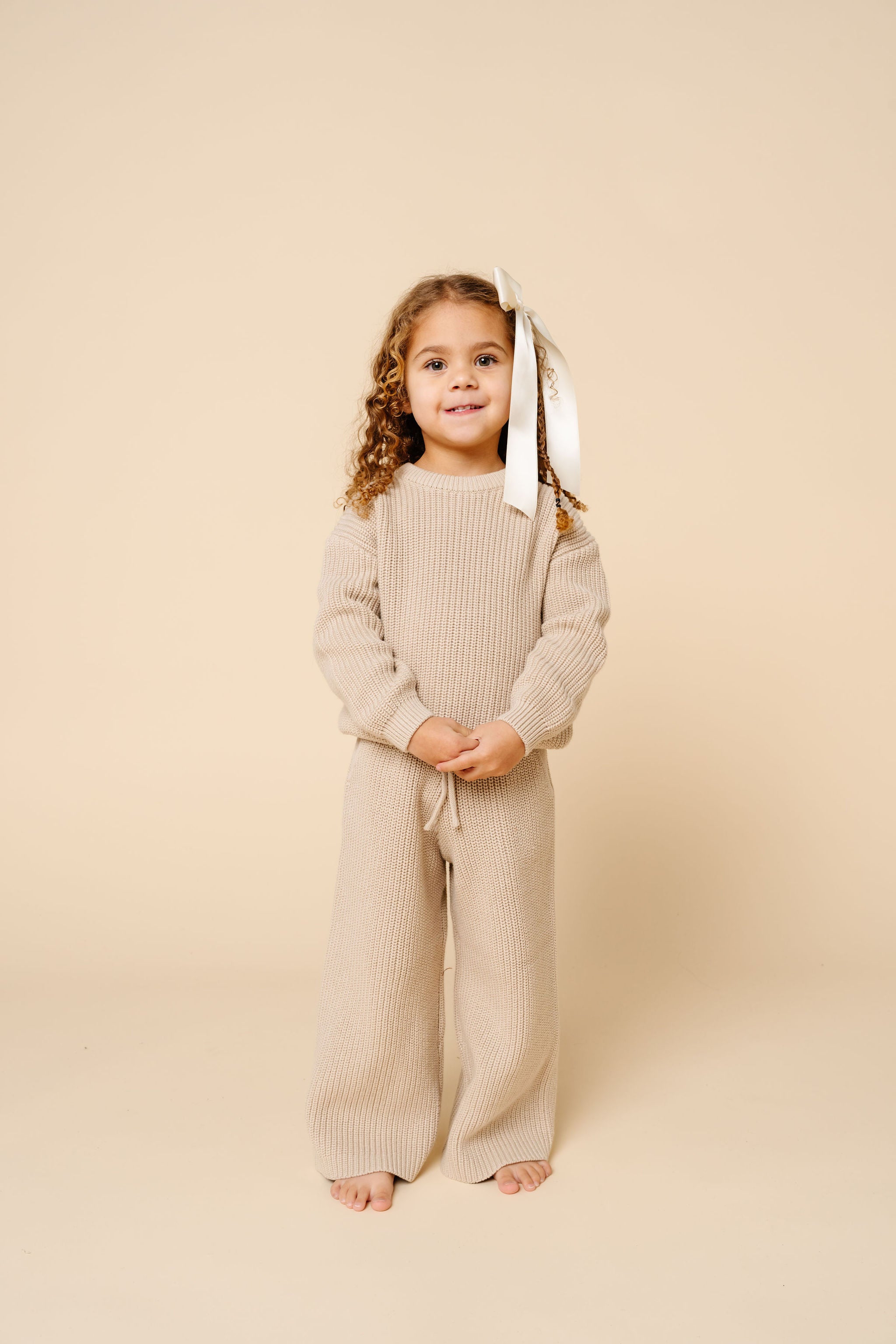 Knit Chunky Wide Leg Pants - Tan