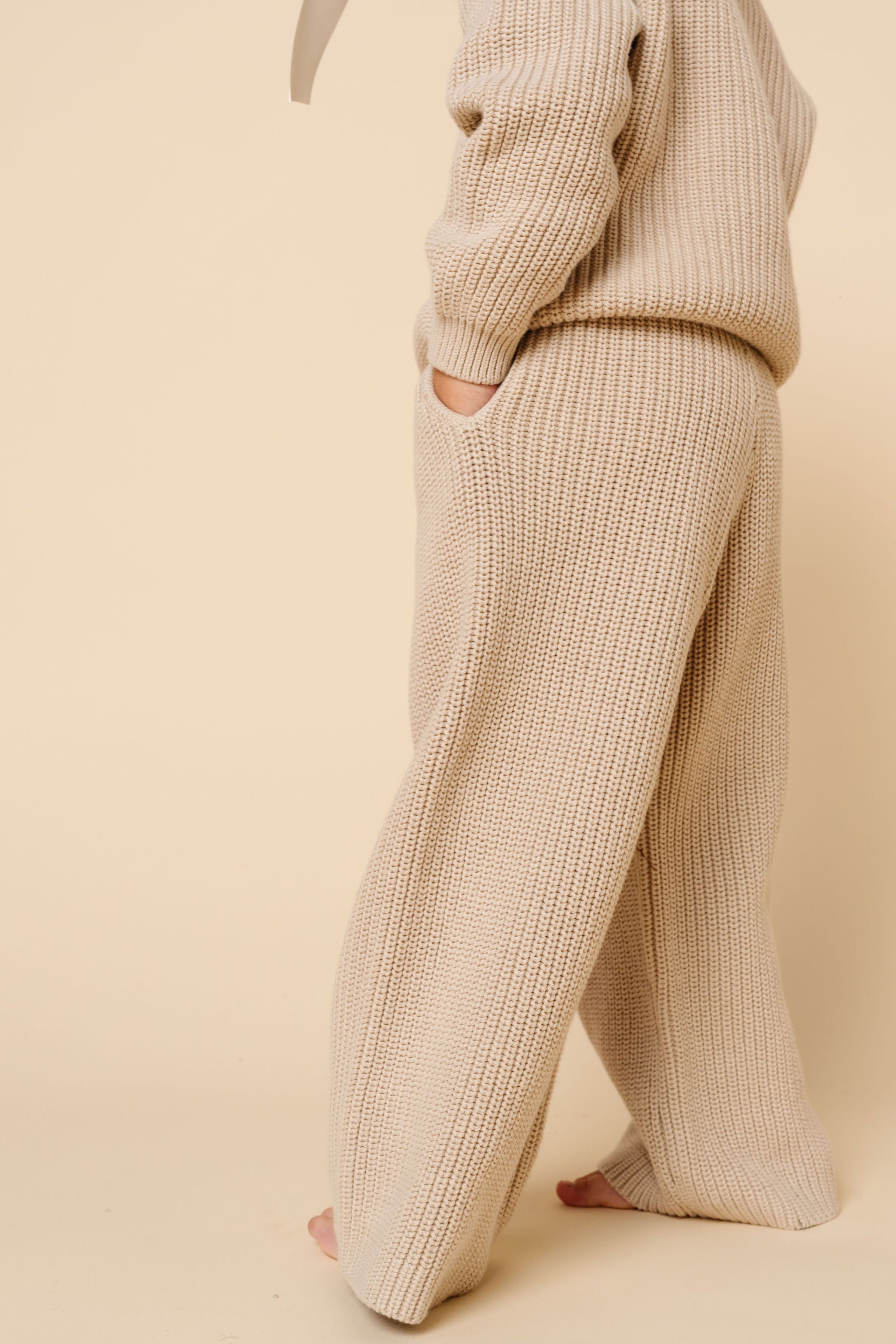 Knit Chunky Wide Leg Pants - Tan