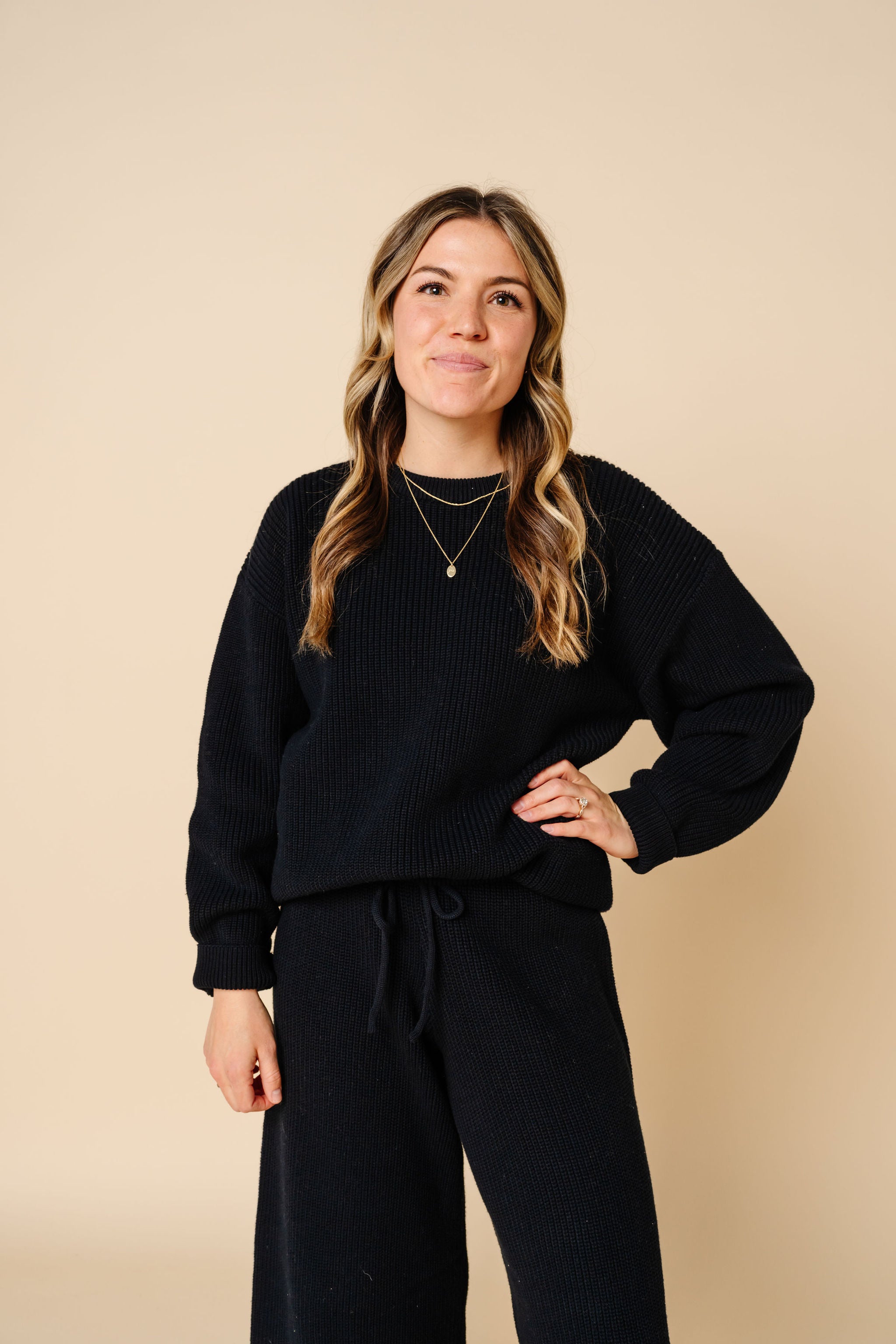 Knit Women's Chunky Wide Leg Pants - Black