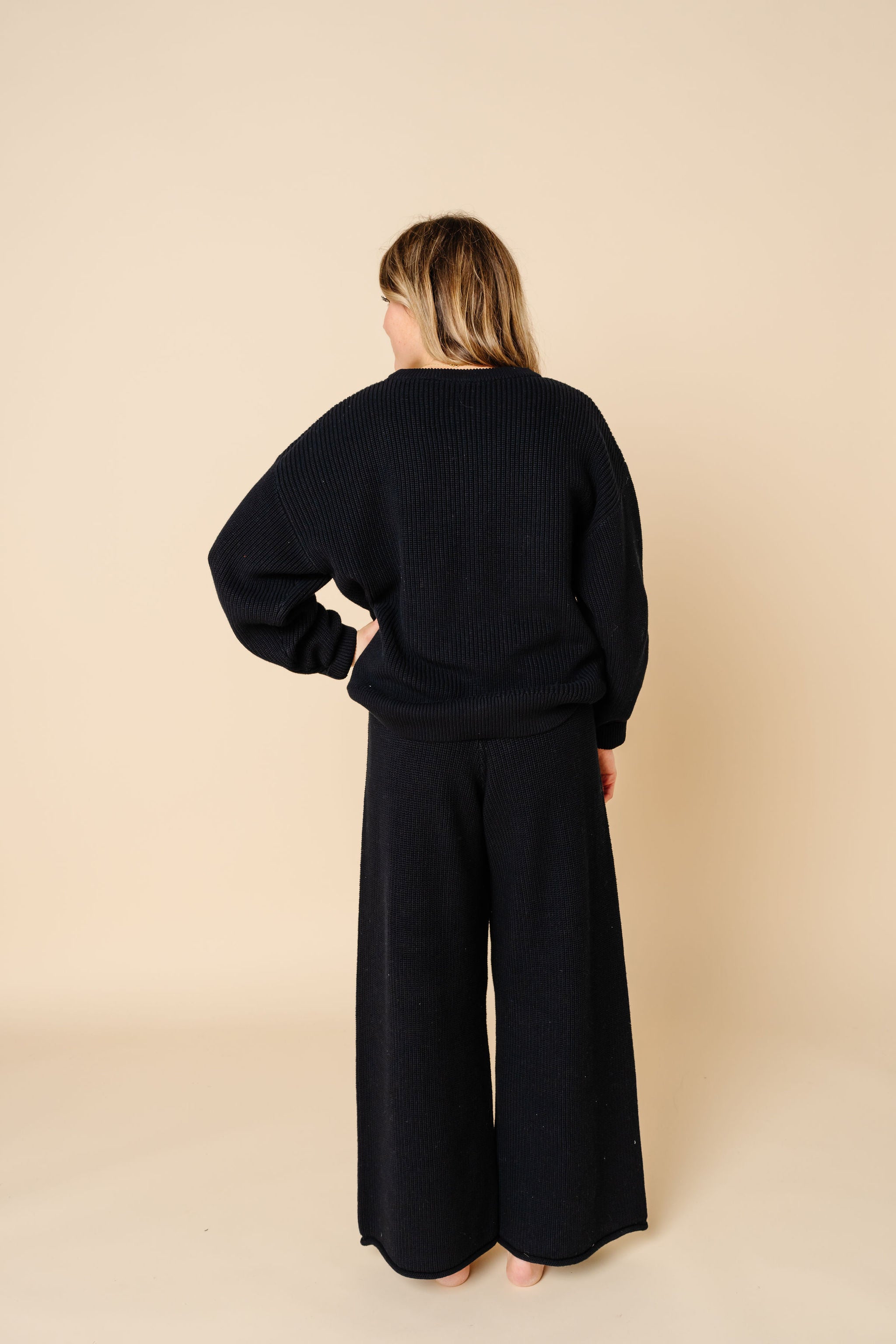 Knit Women's Chunky Wide Leg Pants - Black