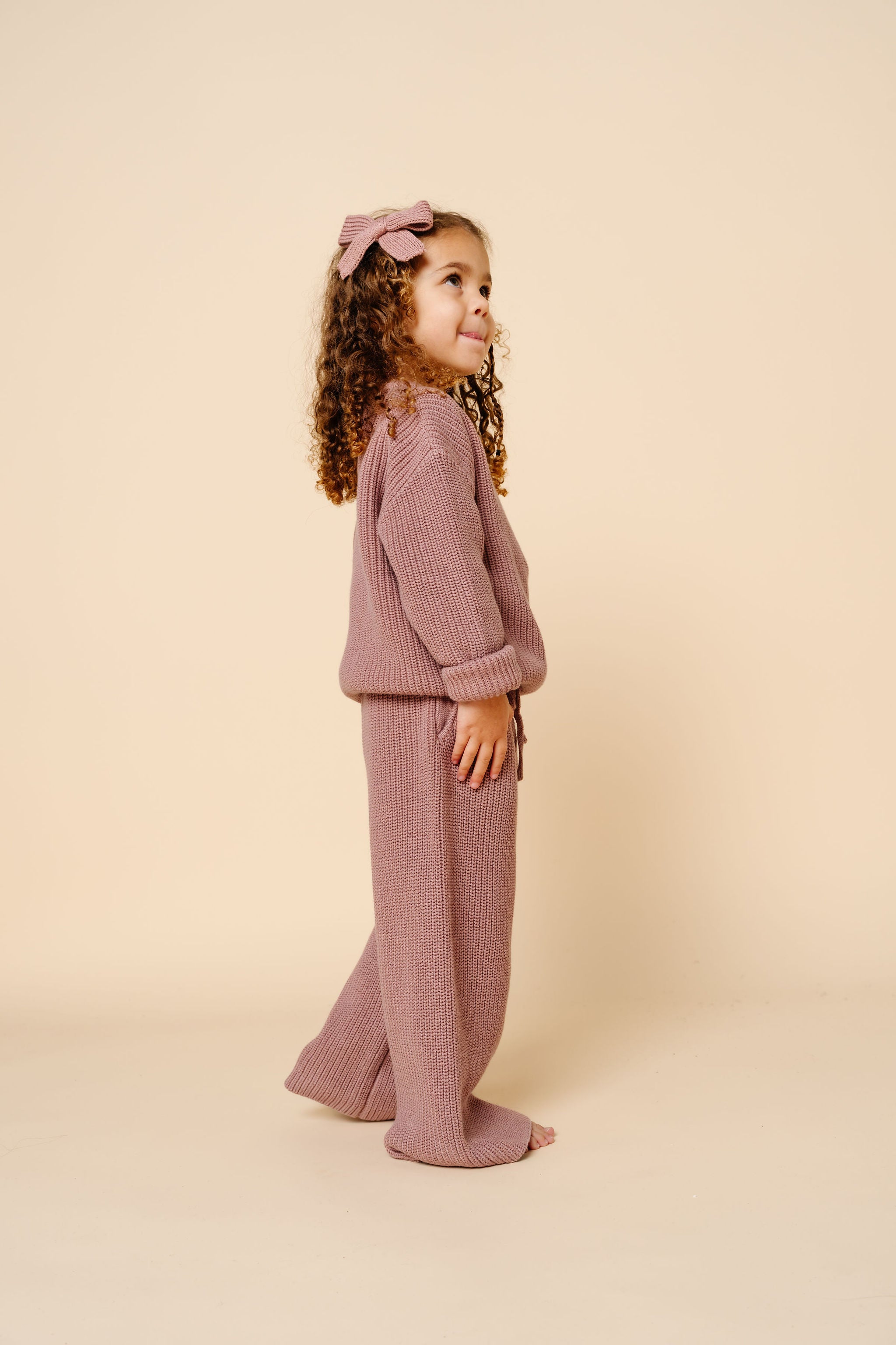 Sweater Bow - Mauve Chunky Knit Clip