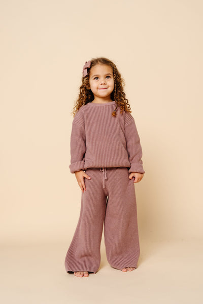Knit Chunky Wide Leg Pants - Mauve
