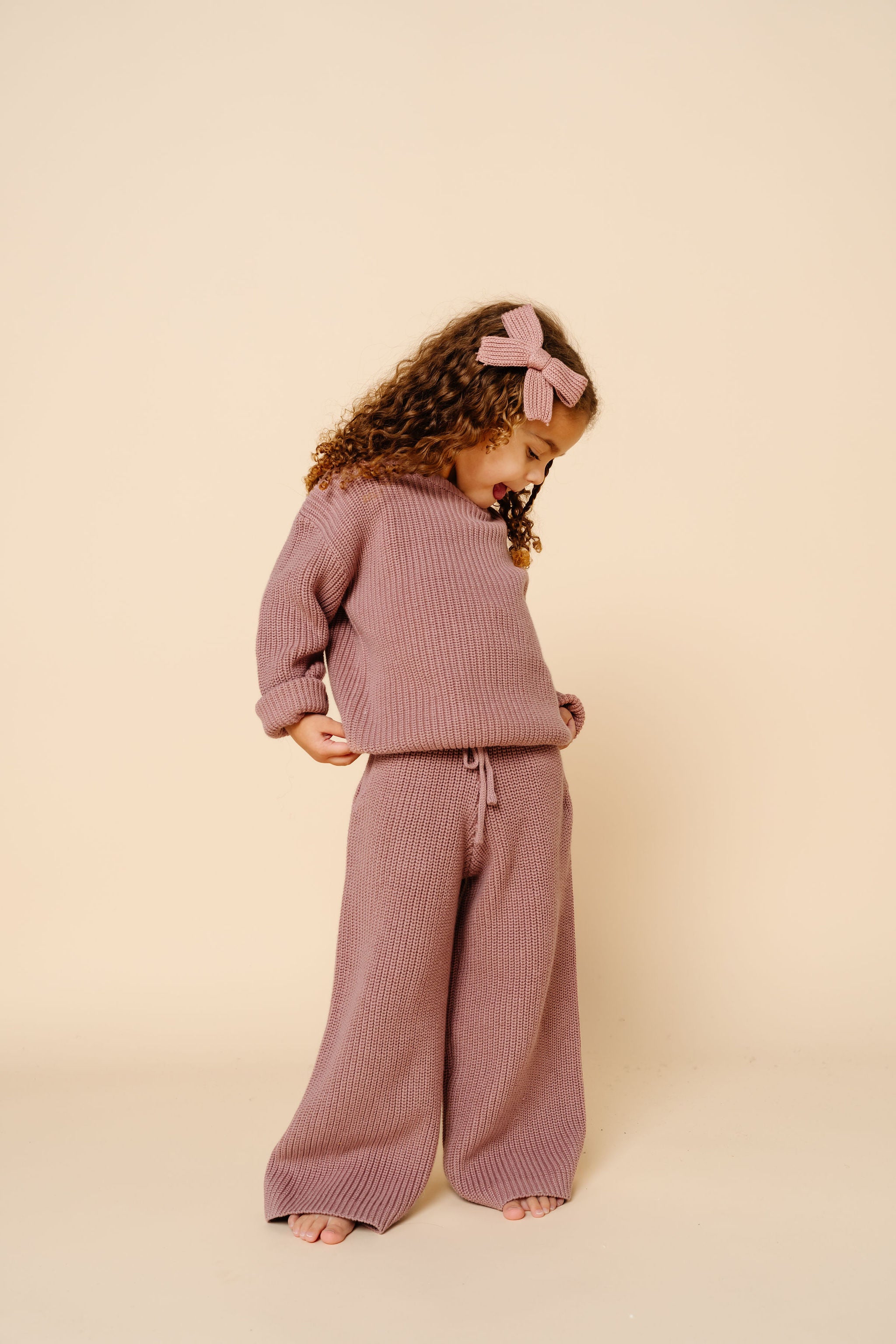 Sweater Bow - Mauve Chunky Knit Clip