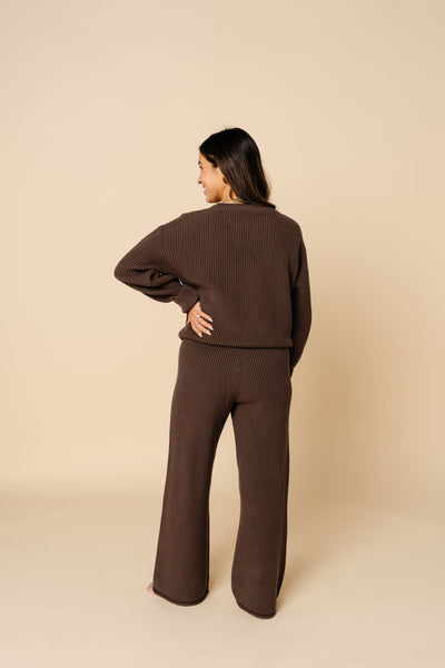 Knit Women's Chunky Wide Leg Pants - Cocoa