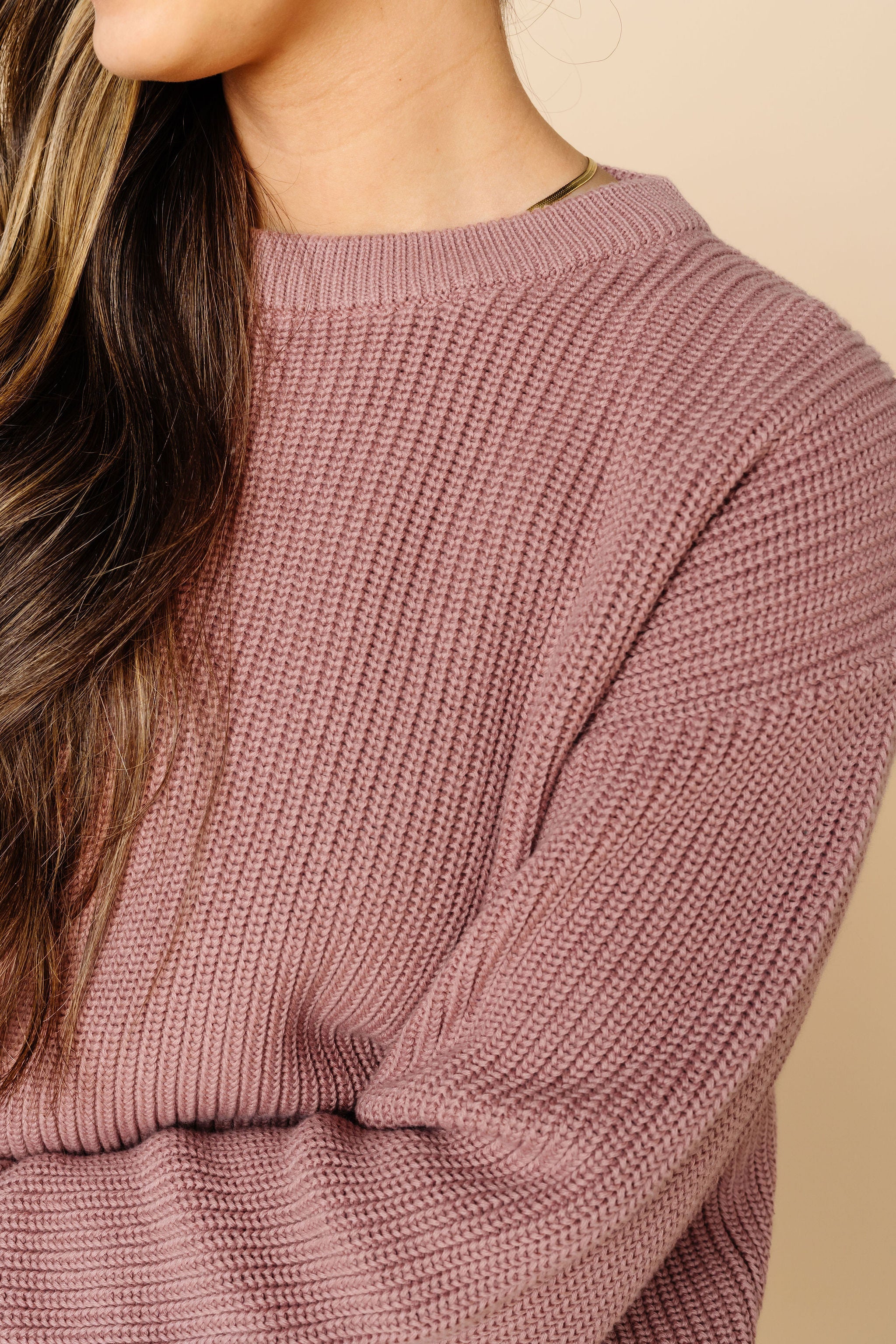 Knit Women's Chunky Sweater - Mauve
