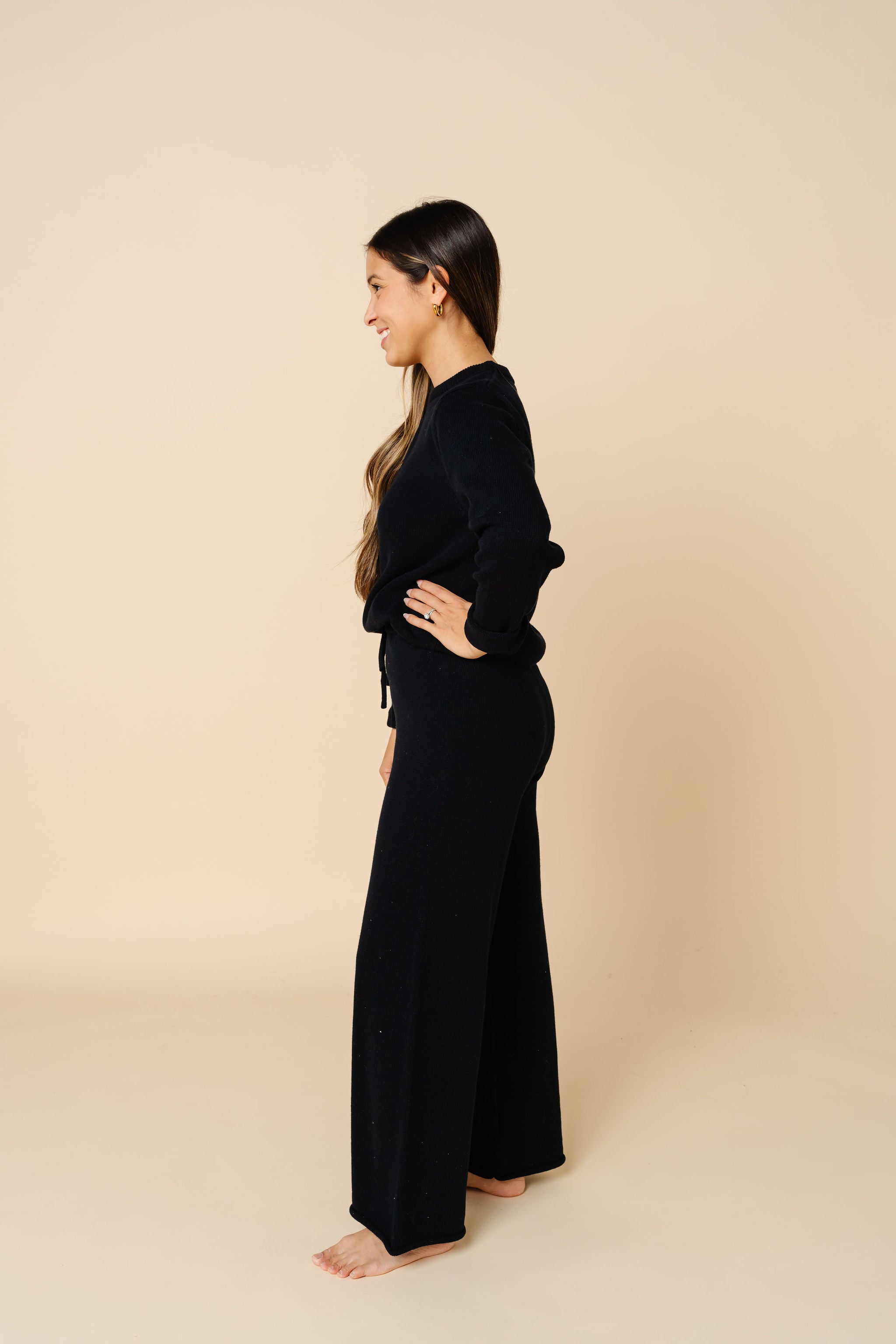 Knit Women's Chunky Wide Leg Pants - Black