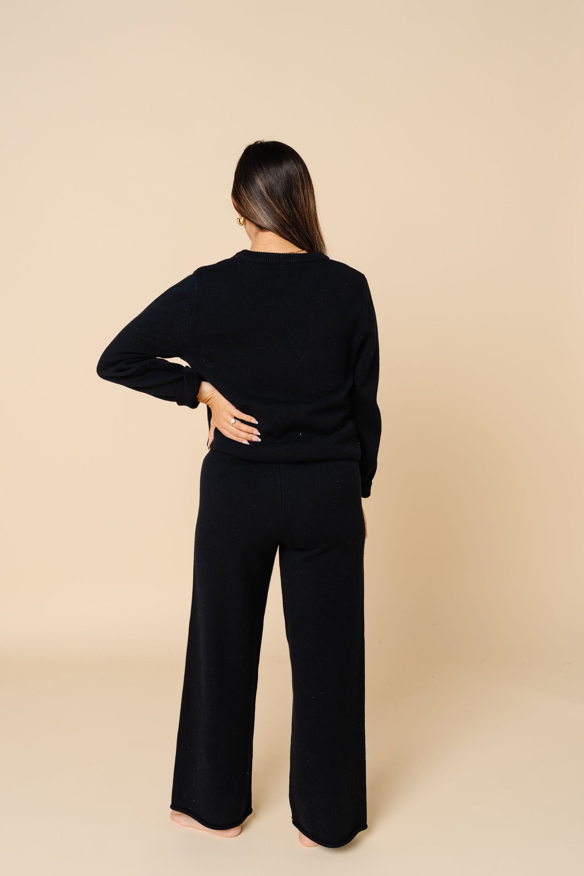 Knit Women's Chunky Wide Leg Pants - Black