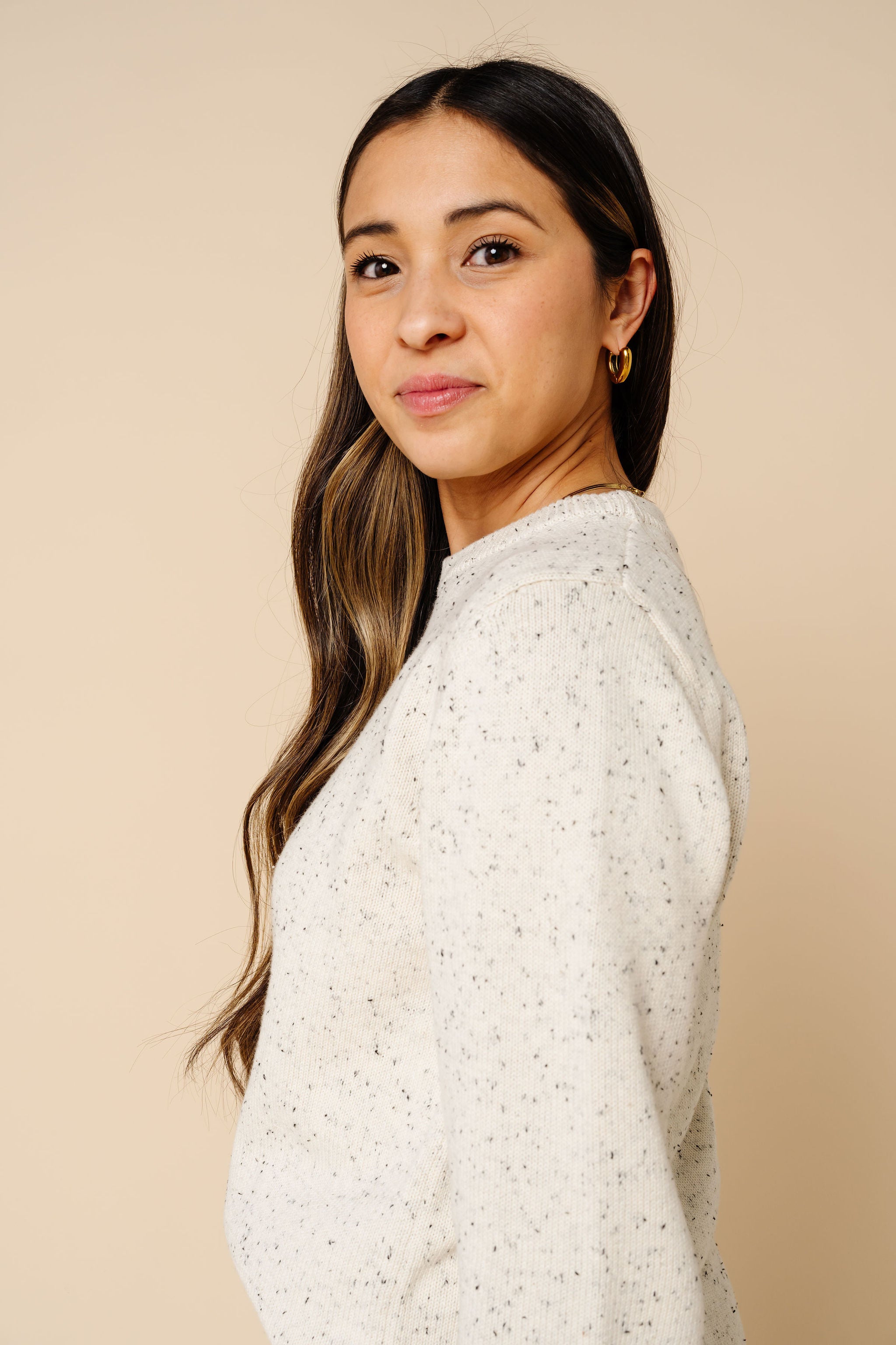 Knit Women's Sweater - Cream Speckle