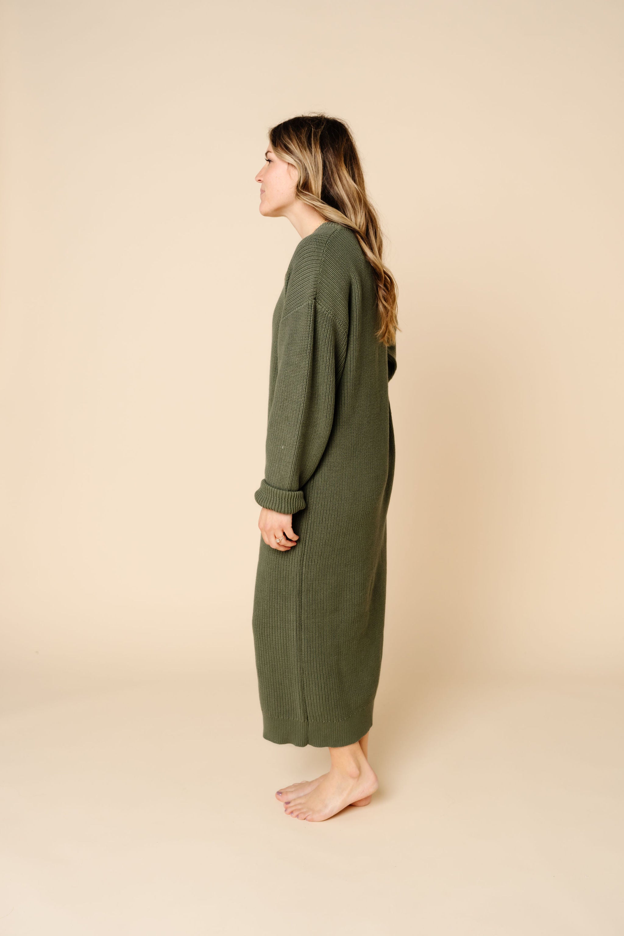 Knit Women's Sweater Maxi Dress - Olive
