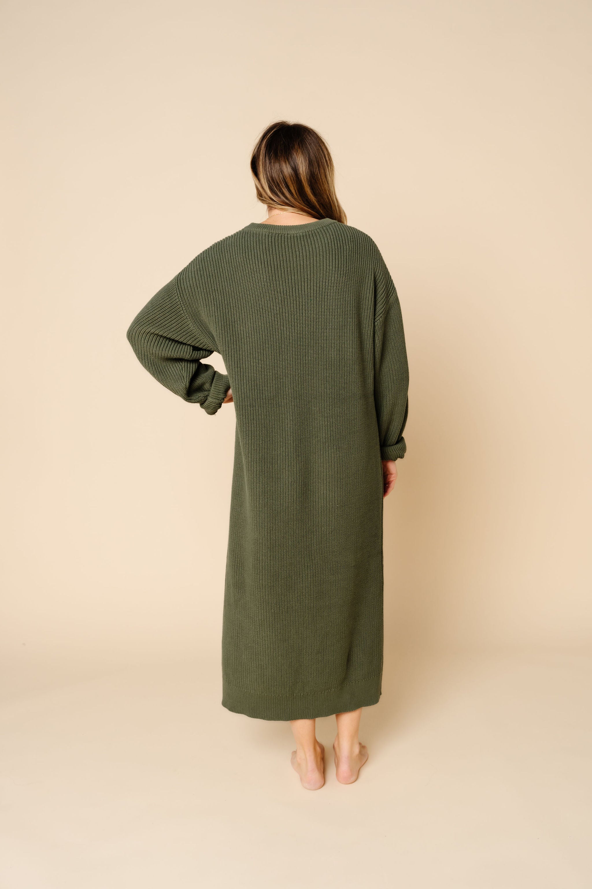 Knit Women's Sweater Maxi Dress - Olive