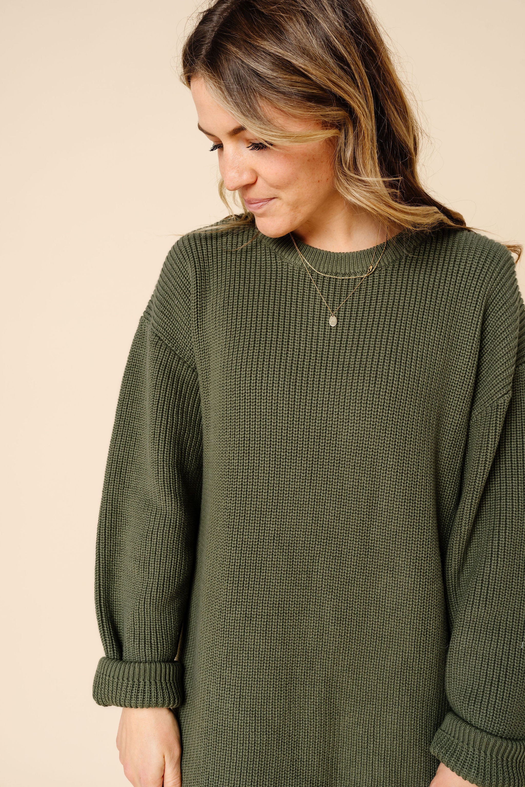 Knit Women's Sweater Maxi Dress - Olive