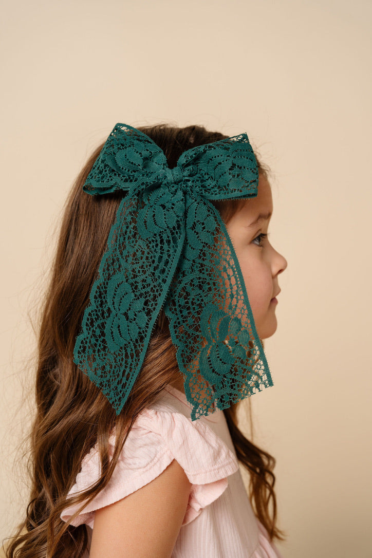 Lace Bow - Evergreen Sash Clip