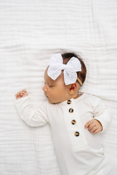 Heirloom Bow - White Swiss Dot Headband