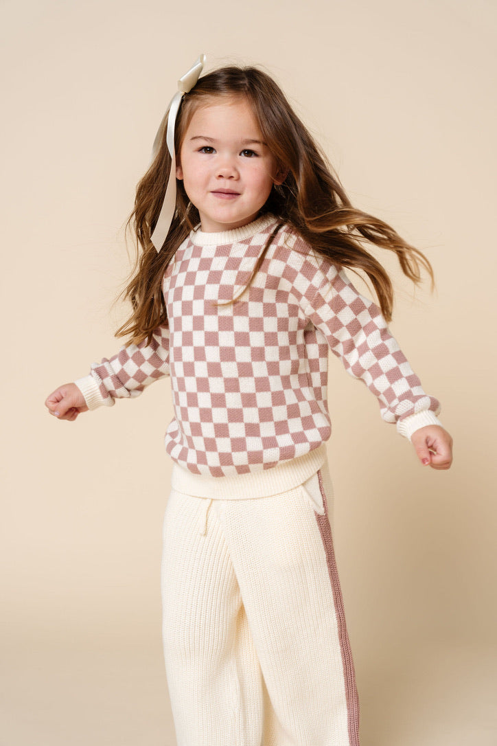 Knit Chunky Sweater - Mauve Checkered