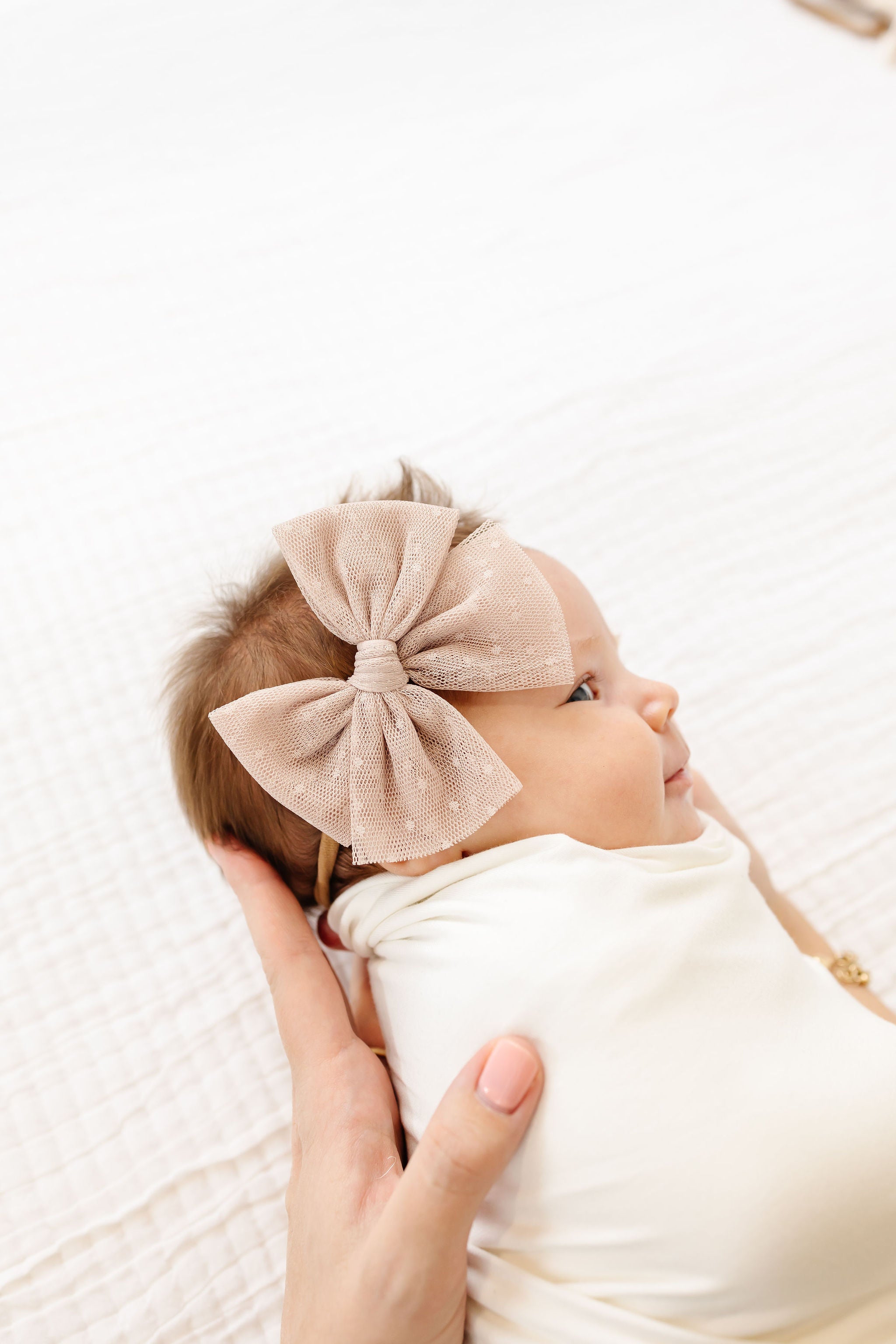 Tulle Bow - Tan Dot