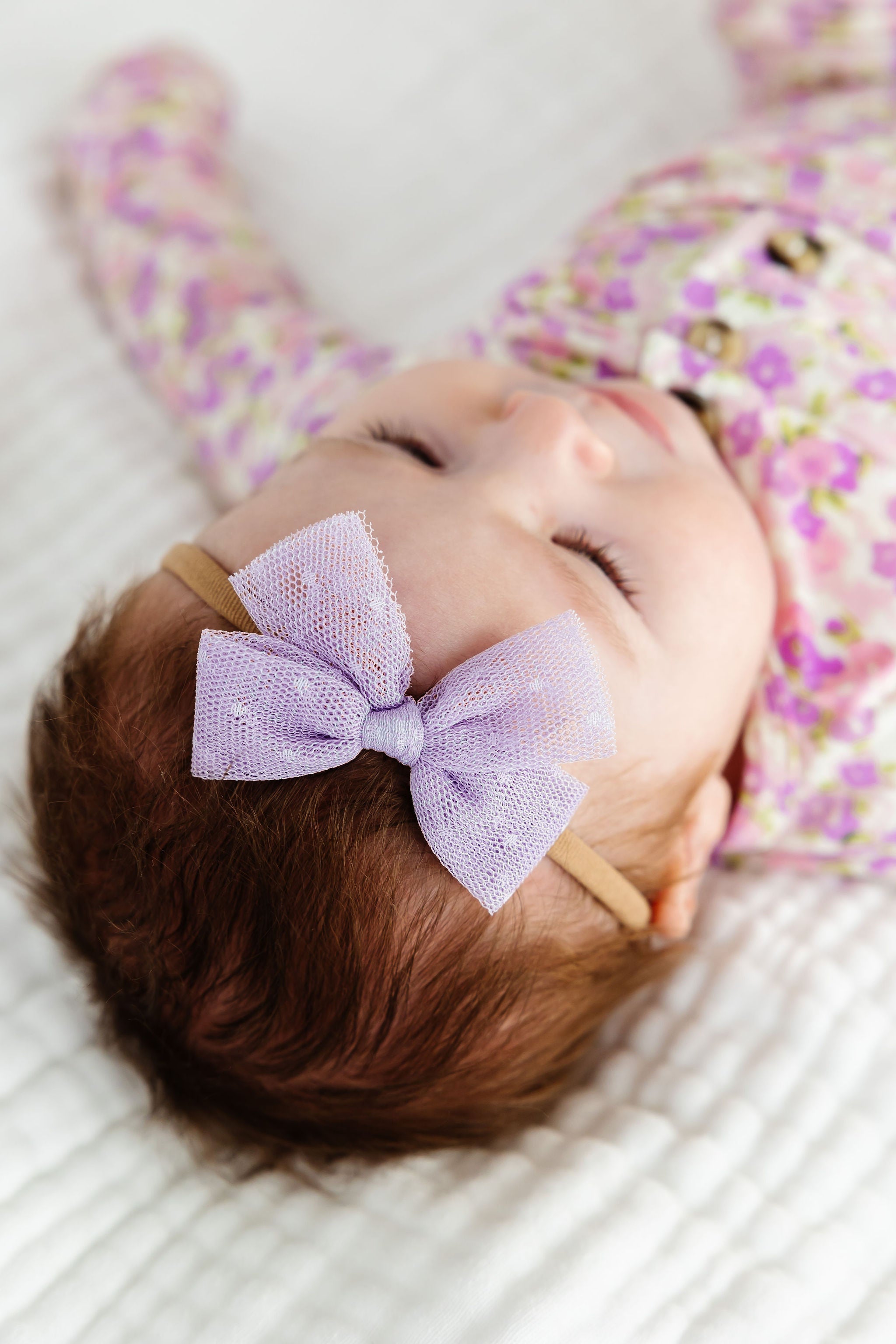 Tulle Bow - Lavender Dot