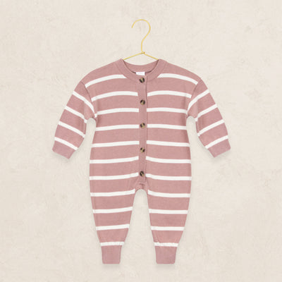 Knit Long Sleeve Onesie - Mauve Stripe