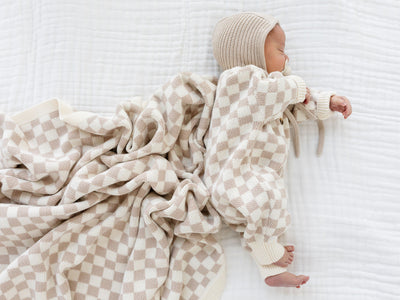 Knit Blanket - Tan Checkered