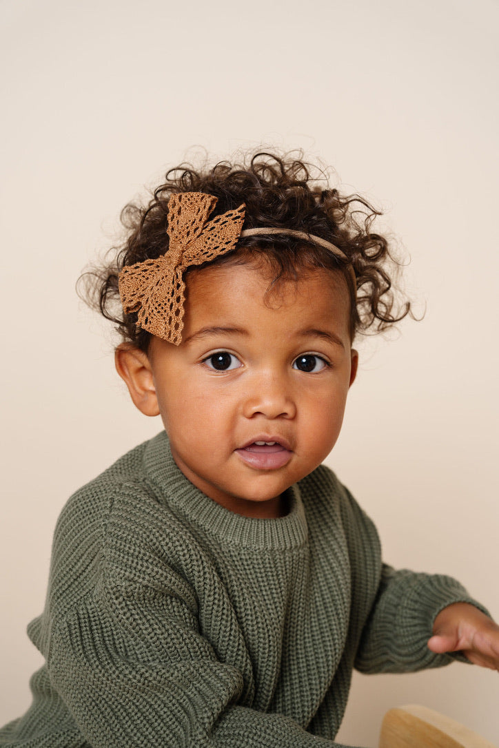 Lace Bow - Camel Crochet Headband