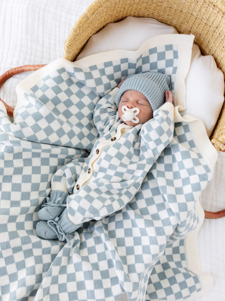 Knit Blanket - Steele Checkered