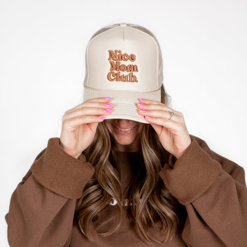 Nice Mom Trucker Hat | "Nice Mom Club" Cream/Clay