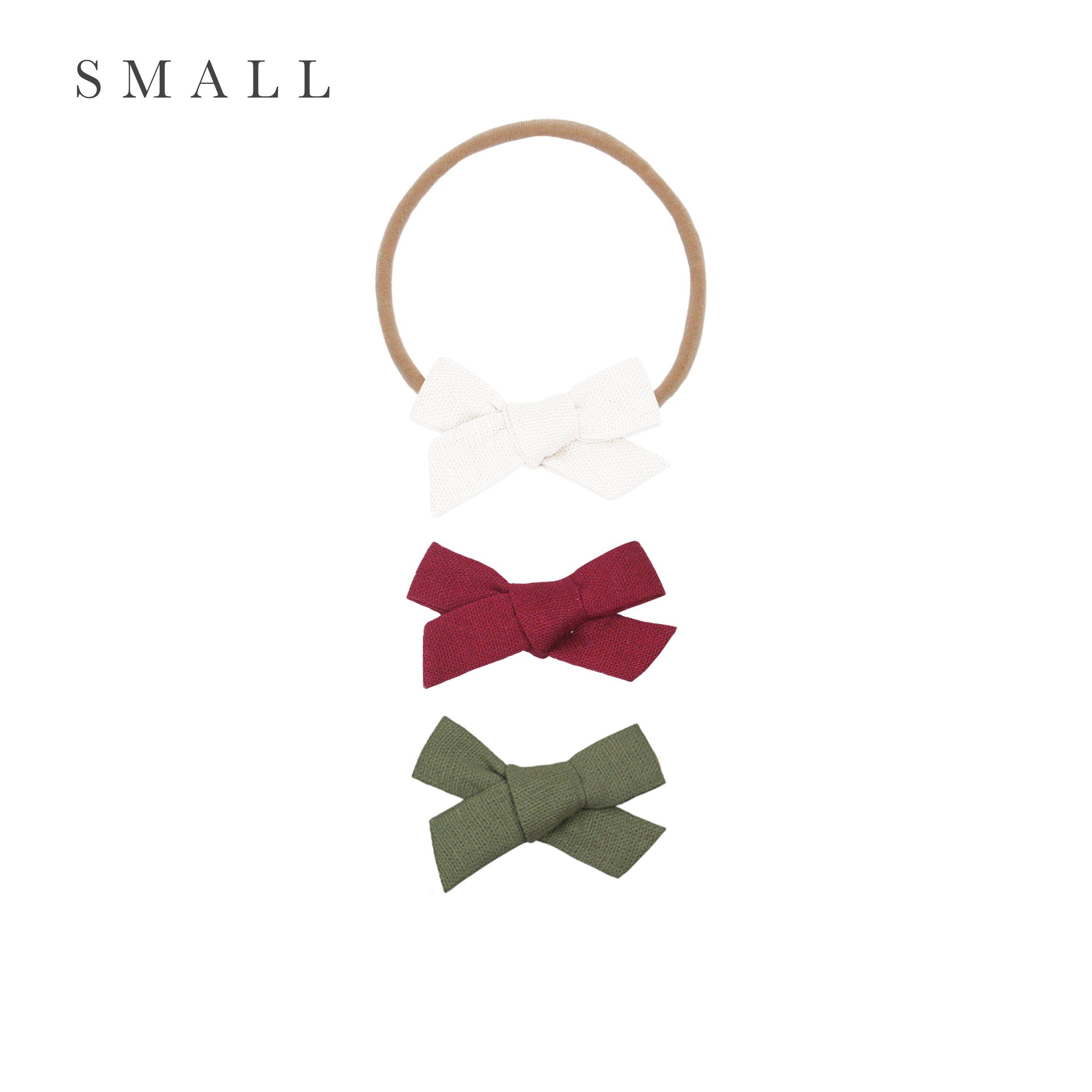 Linen Bow 3 Pack: Cranberry Headbands