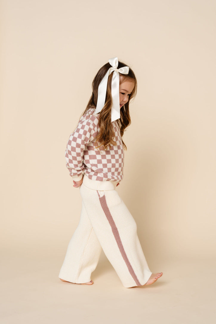 Knit Chunky Wide Leg Pant - Mauve Racer Stripe