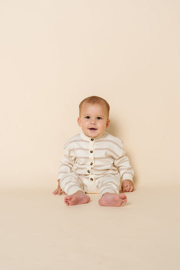 Knit Long Sleeve Onesie - Tan Stripe