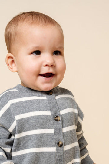 Knit Long Sleeve Onesie - Charcoal Stripe