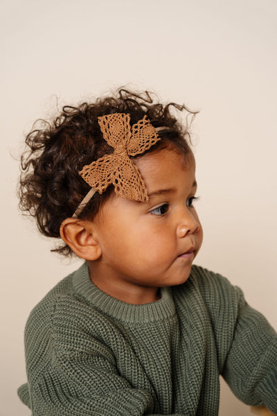 Lace Bow - Camel Crochet Headband