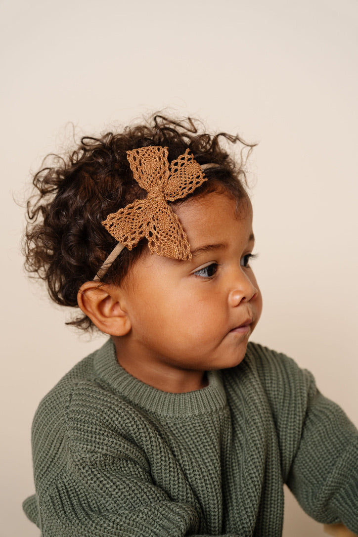 Lace Bow - Camel Crochet Headband