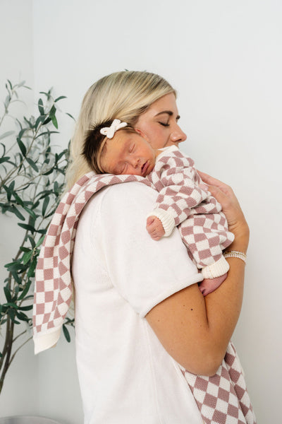 Knit Blanket - Mauve Checkered