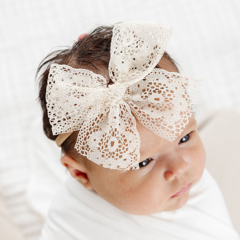 November - Lace Bow - Ivory Floral Headband