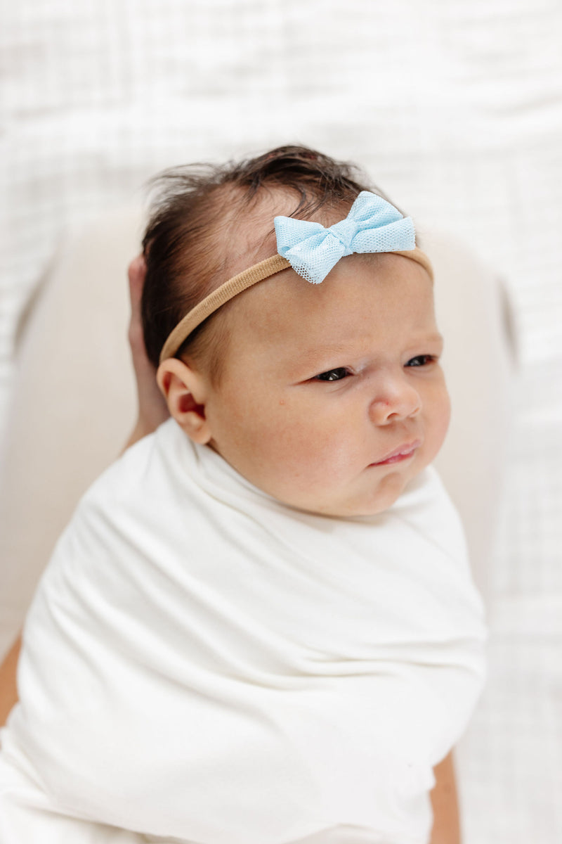 Tulle Bow - Sky Blue Dot Headband