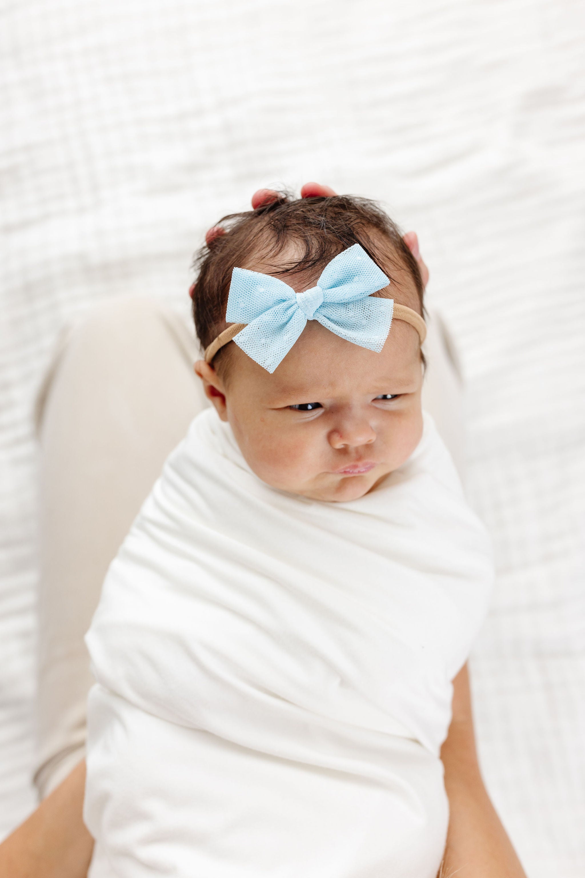 Tulle Bow - Sky Blue Dot Clip