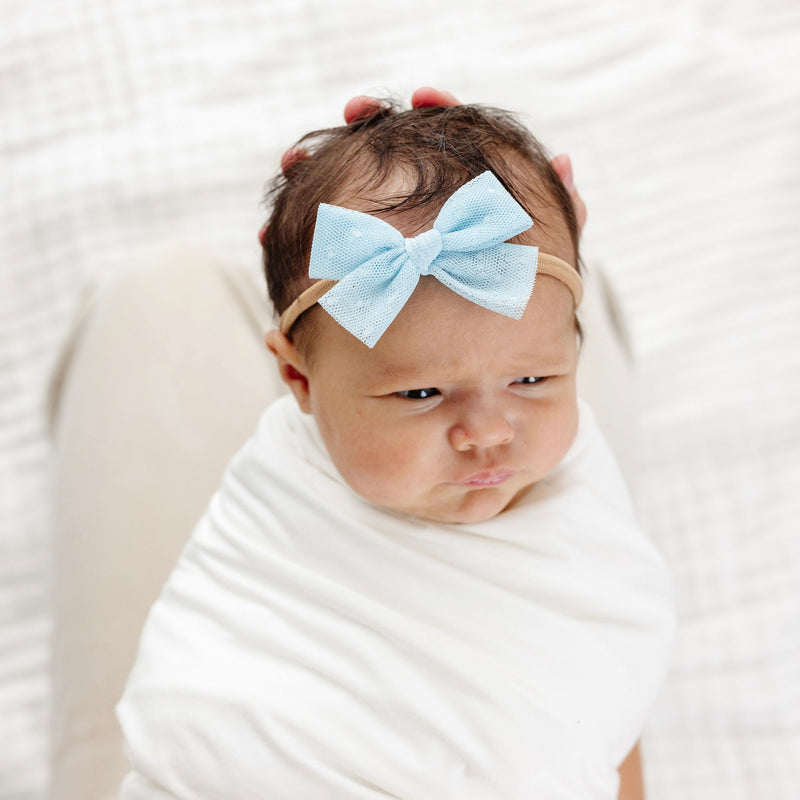 Tulle Bow - Sky Blue Dot Headband