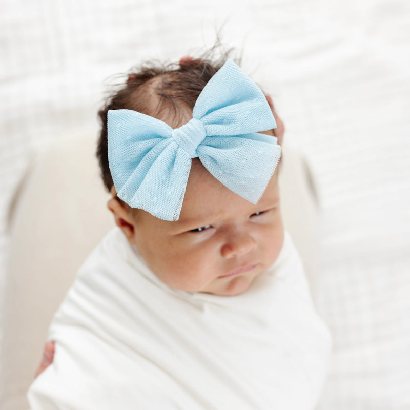 Tulle Bow - Sky Blue Dot Headband