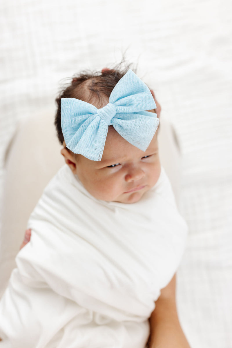 Tulle Bow 3 Pack: Periwinkle Dot Headbands