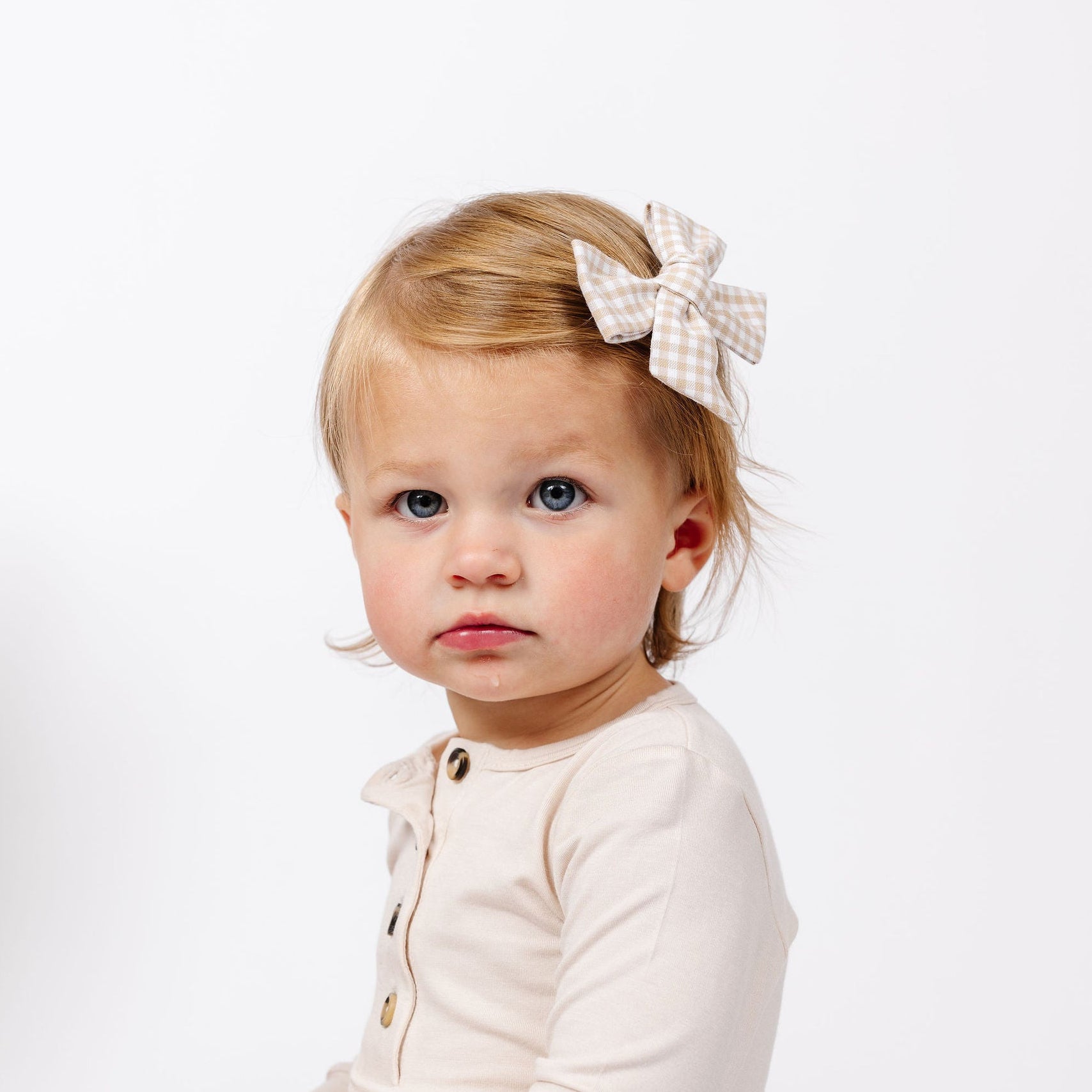 Linen Bow - Tan Gingham Clip