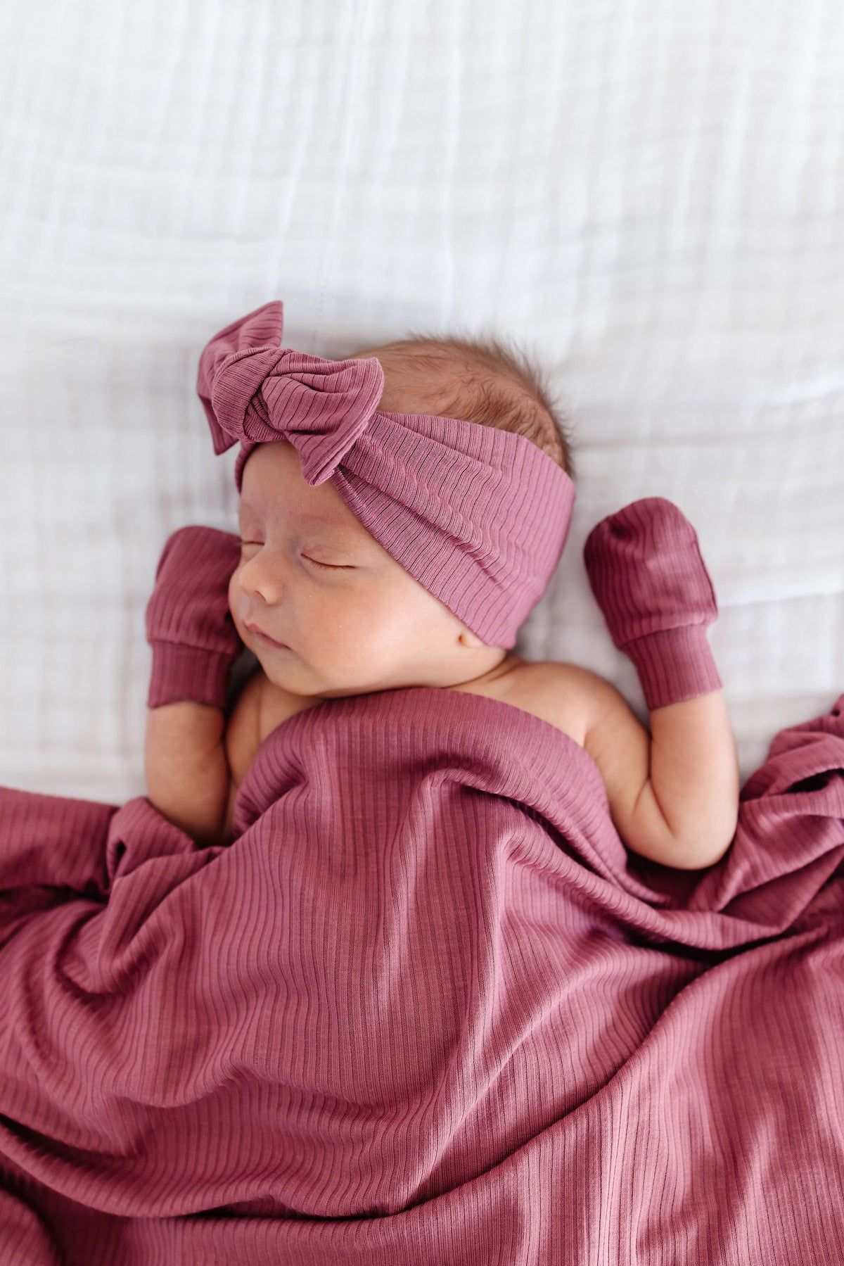 Marjorie Ribbed Newborn Headband Bundle + Knotted Gown