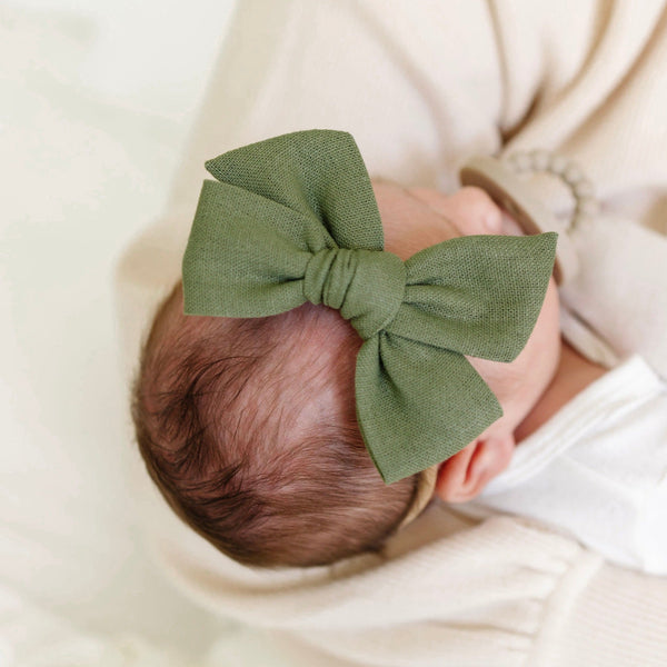 Linen Bow - Olive Headband