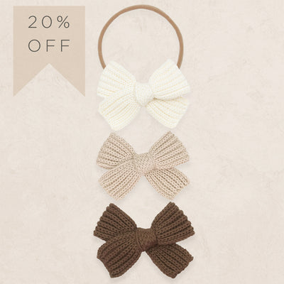 Sweater Bow 3 Pack - Tan Chunky Knit
