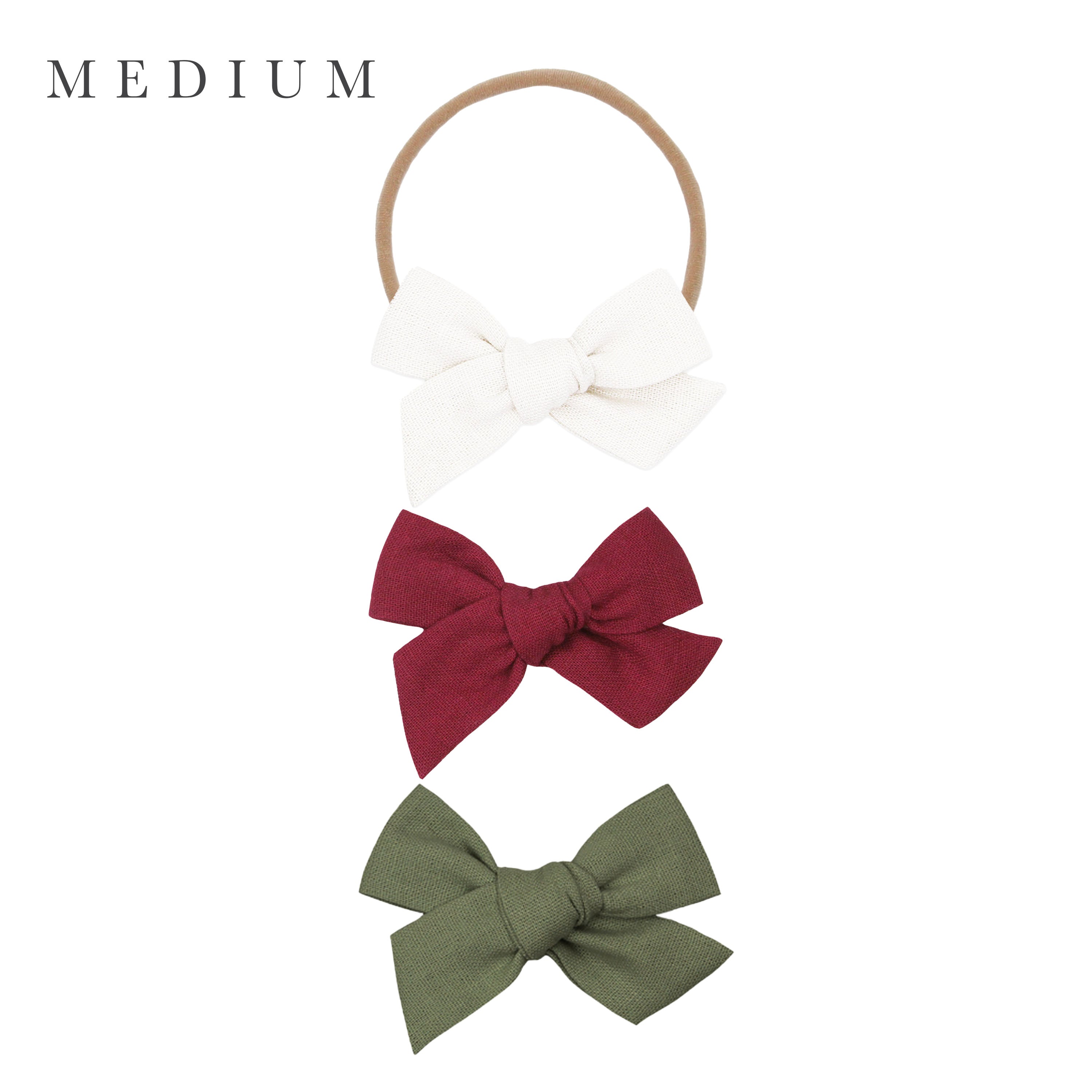 Linen Bow 3 Pack: Cranberry Headbands