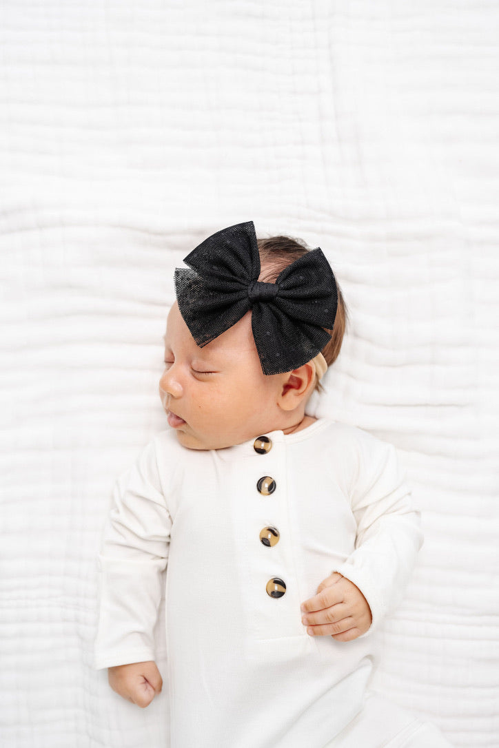 Tulle Bow - Black Dot Headband