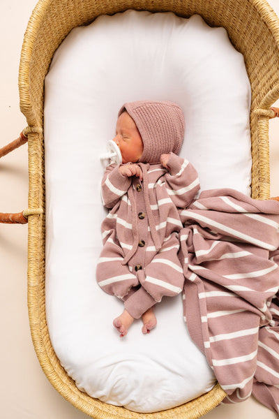 Knit Long Sleeve Onesie - Mauve Stripe