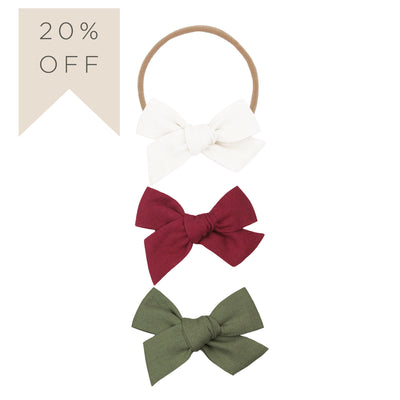 Linen Bow 3 Pack: Cranberry Headbands