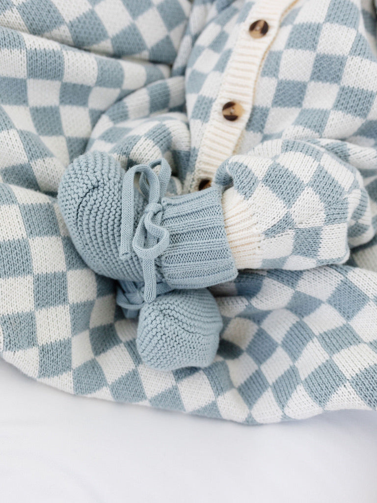 Knit Long Sleeve Onesie - Steele Checkered