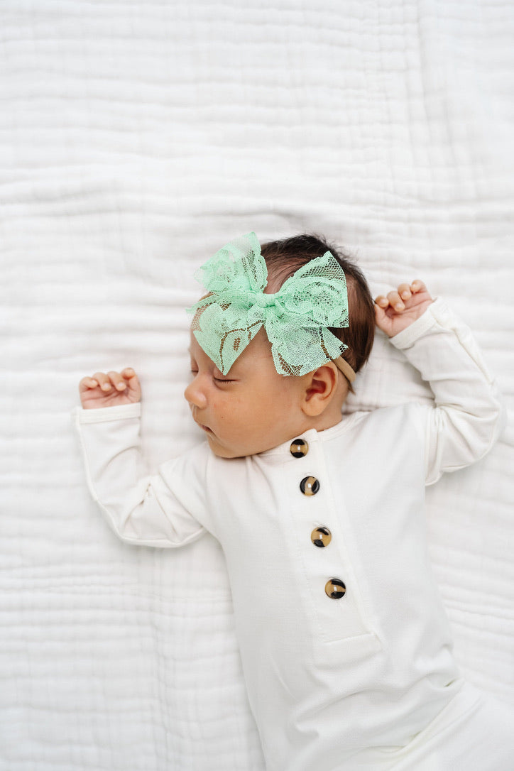 Lace Bow - Mint Headband